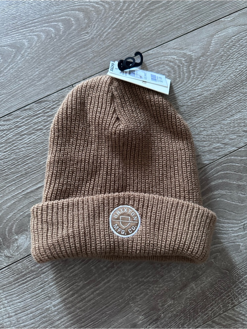 Brixton Tan Ribbed Cuffed Beanie with Patch